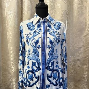 Rachel Zoe Blue and White Floral Men's Shirt/B078